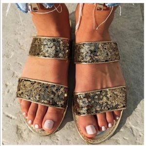 Black & Gold Sequins Sandals NIB from Boutique